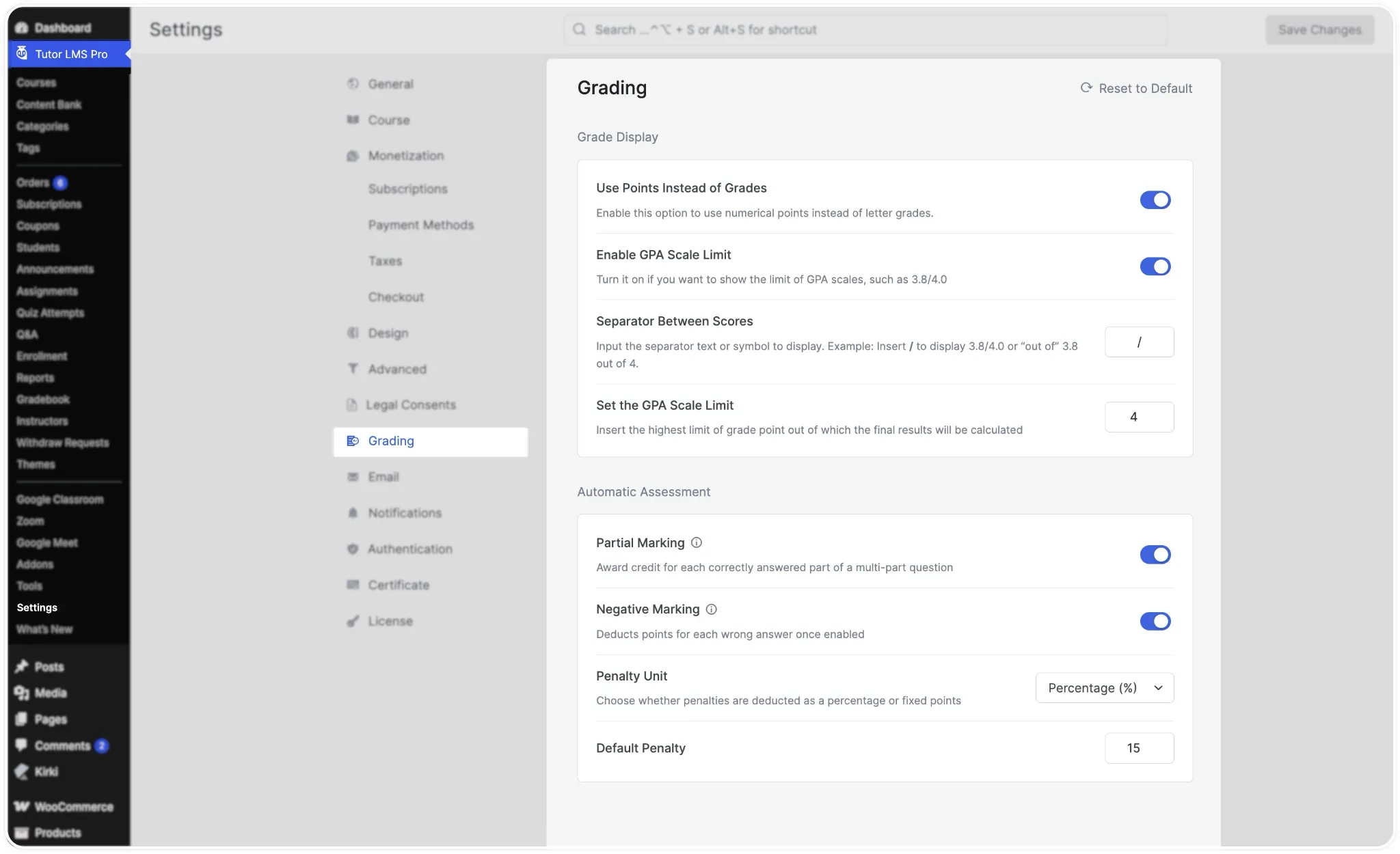 Tutor LMS Settings Grading