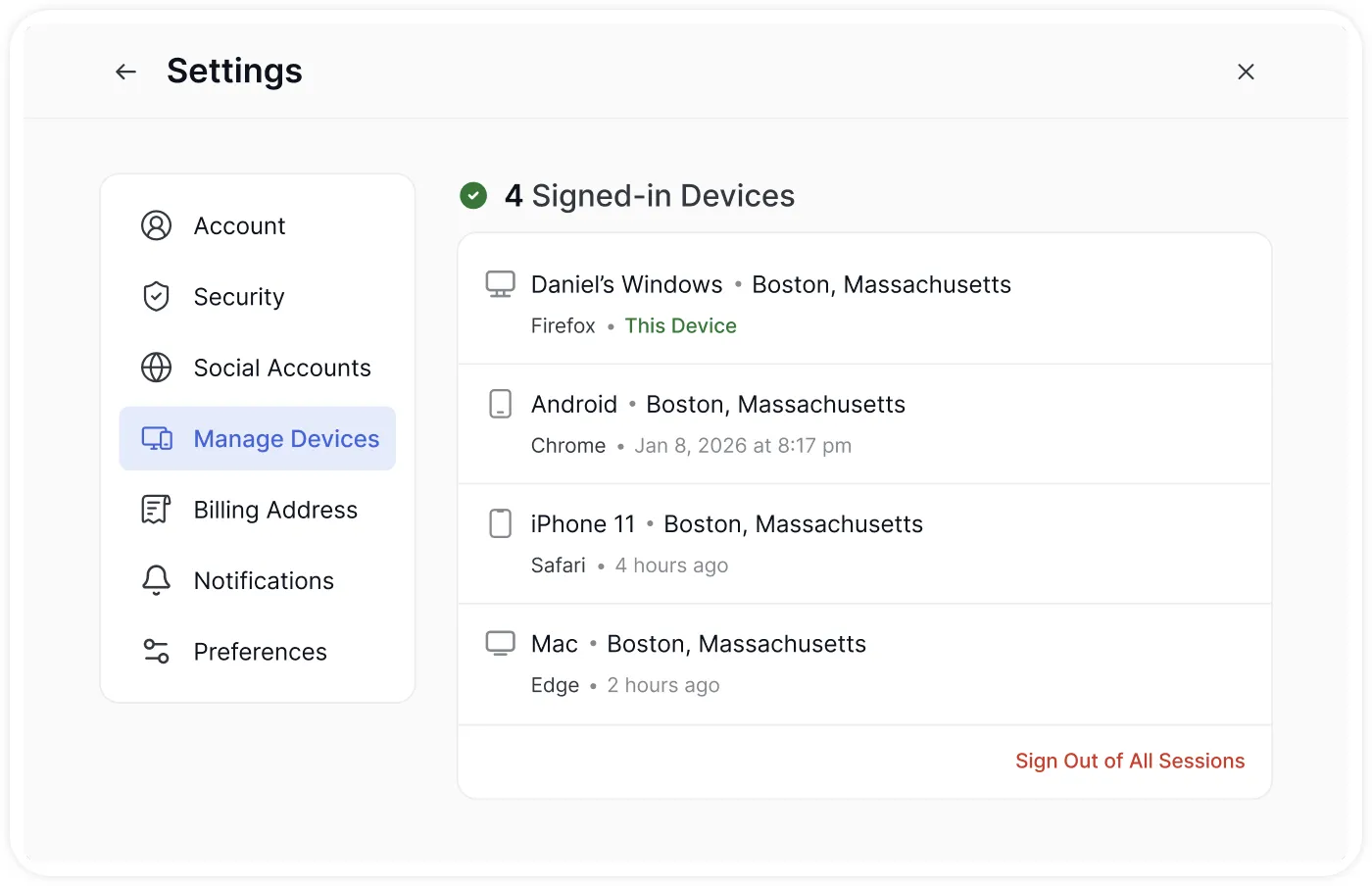 Manage Signed in devices 