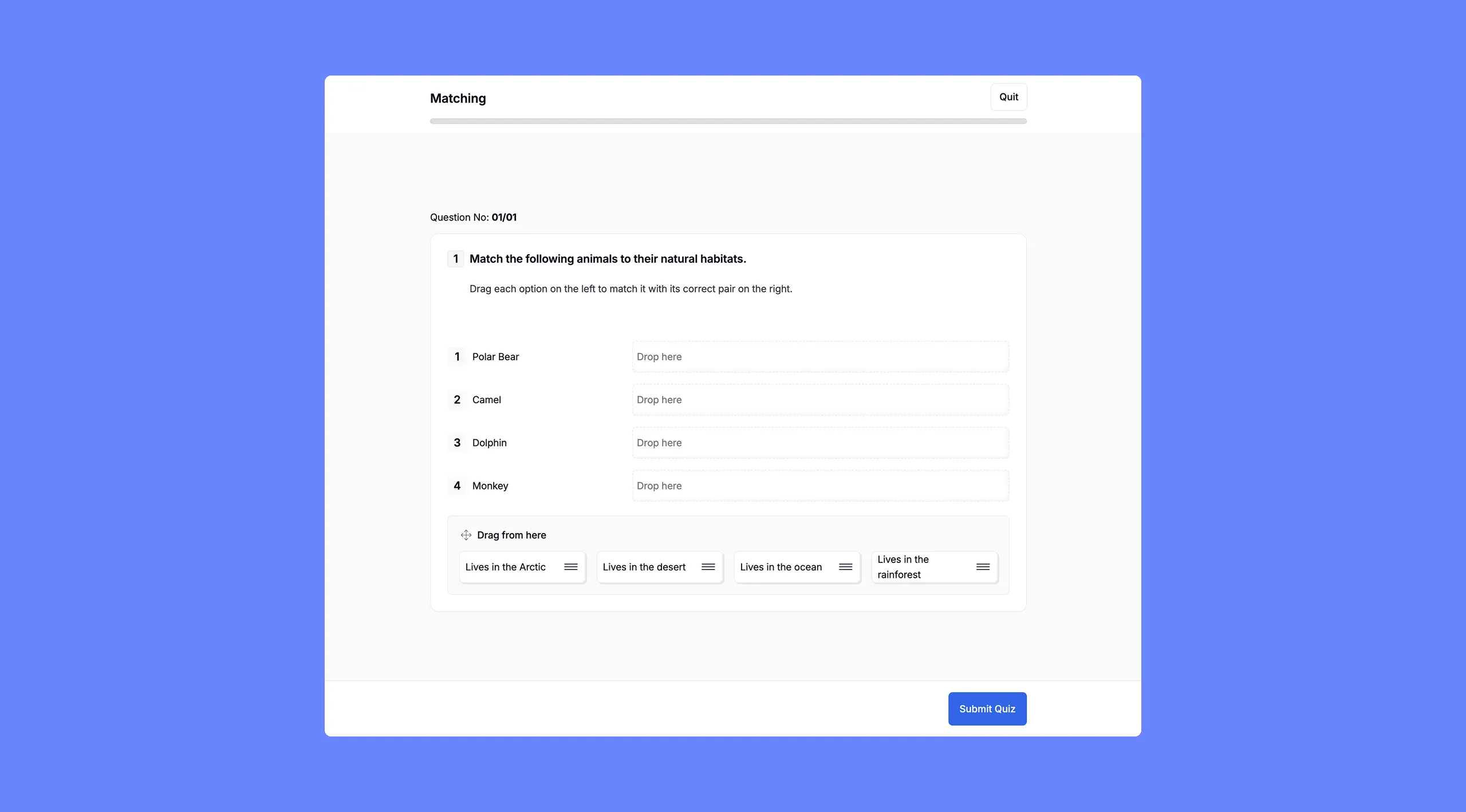 Tutor LMS Preview of Matching Question