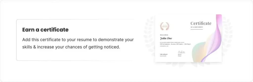 preview of certificate section on the course page
