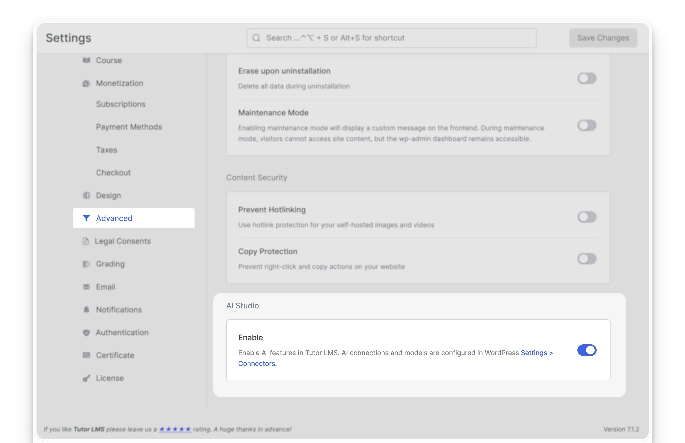 Enable AI Studio In Tutor LMS Settings
