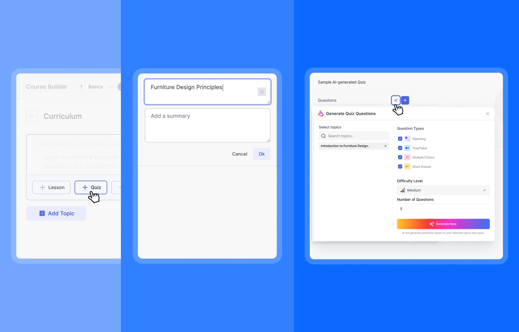 Tutor LMS: Create the quiz and give it a title to reveal the AI Studio Icon