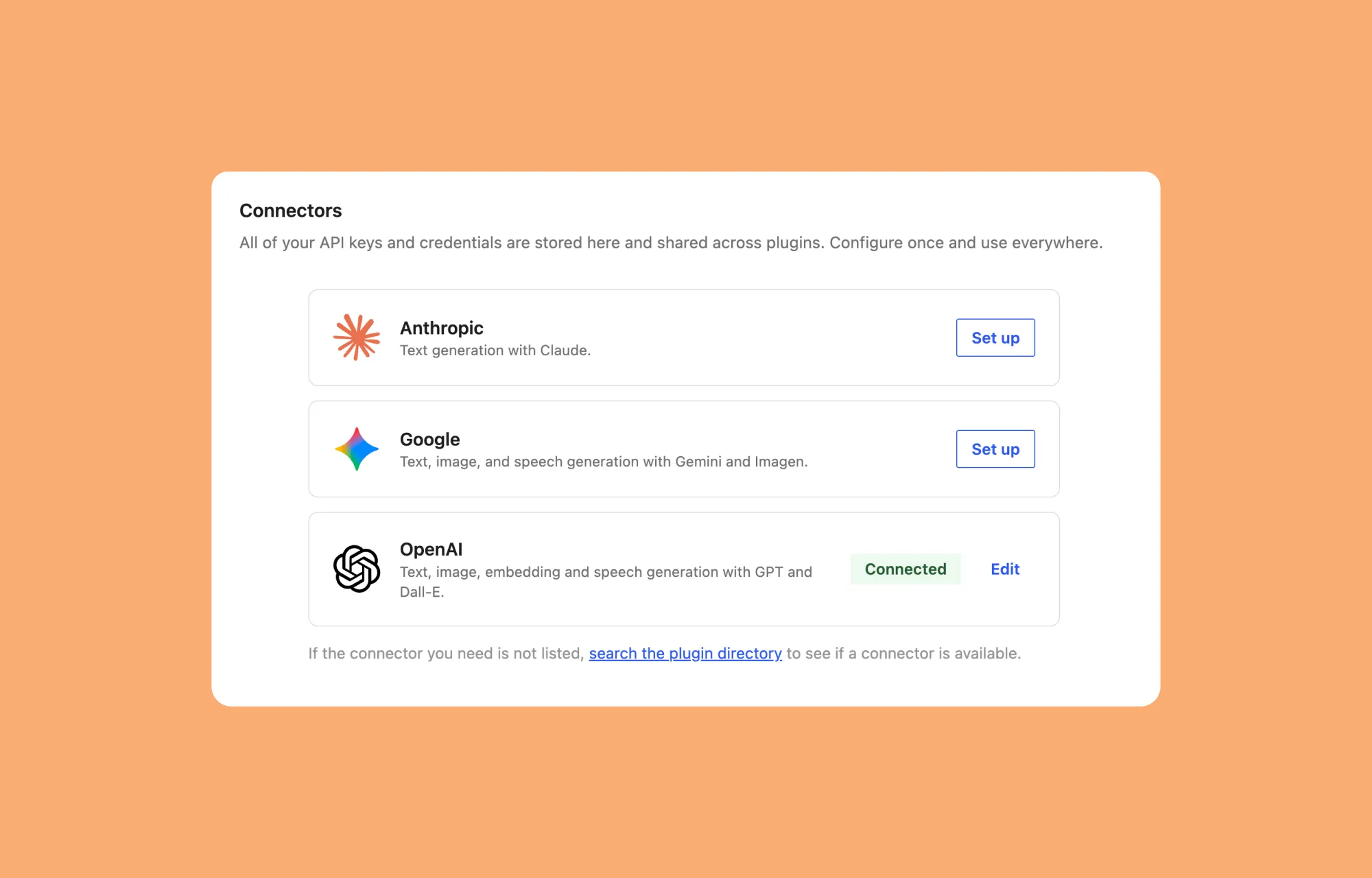 Generate and save your selected AI Provider API key