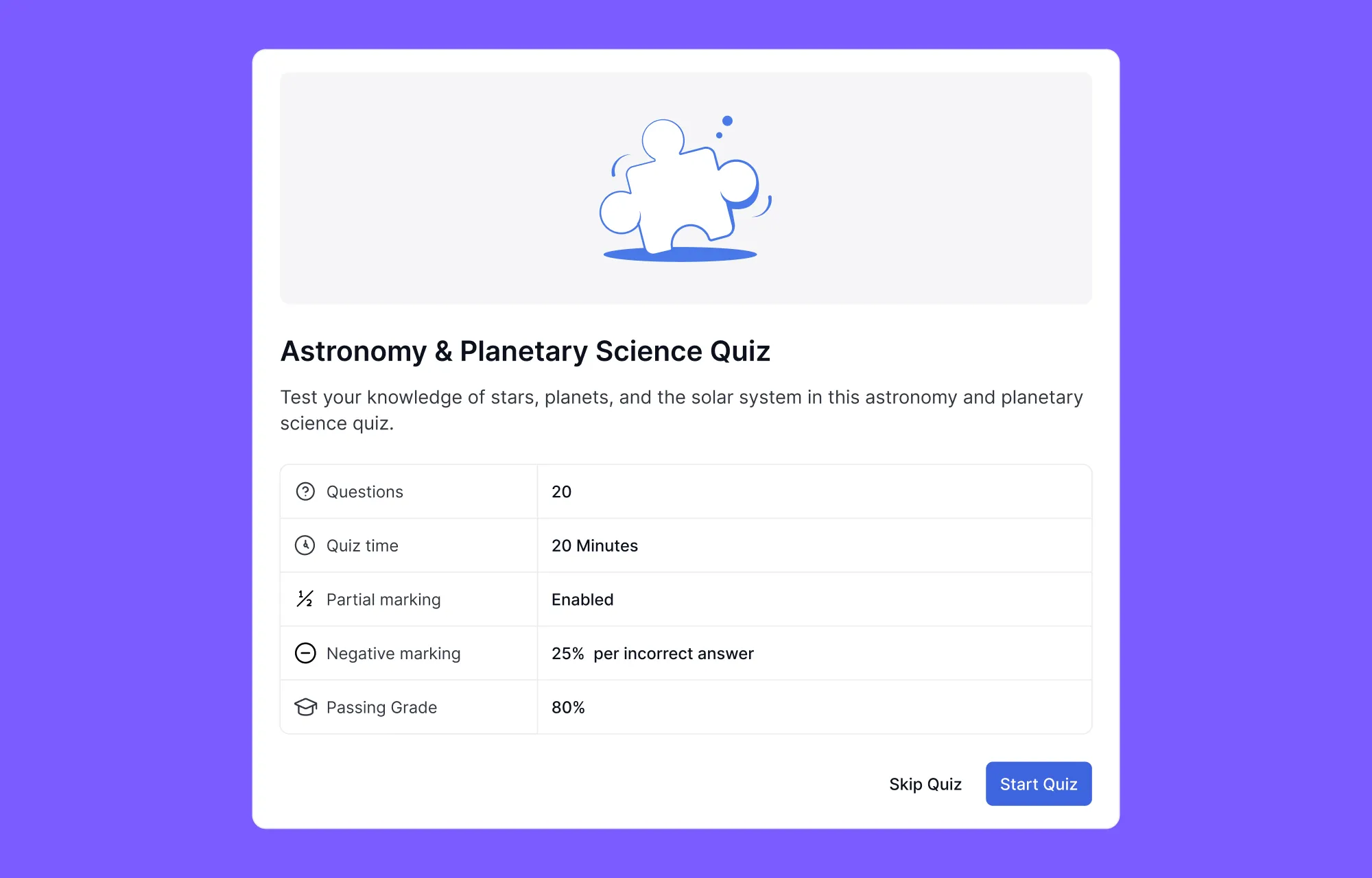 LMS- Clear Quiz Overview with partial and negative marking mentioned