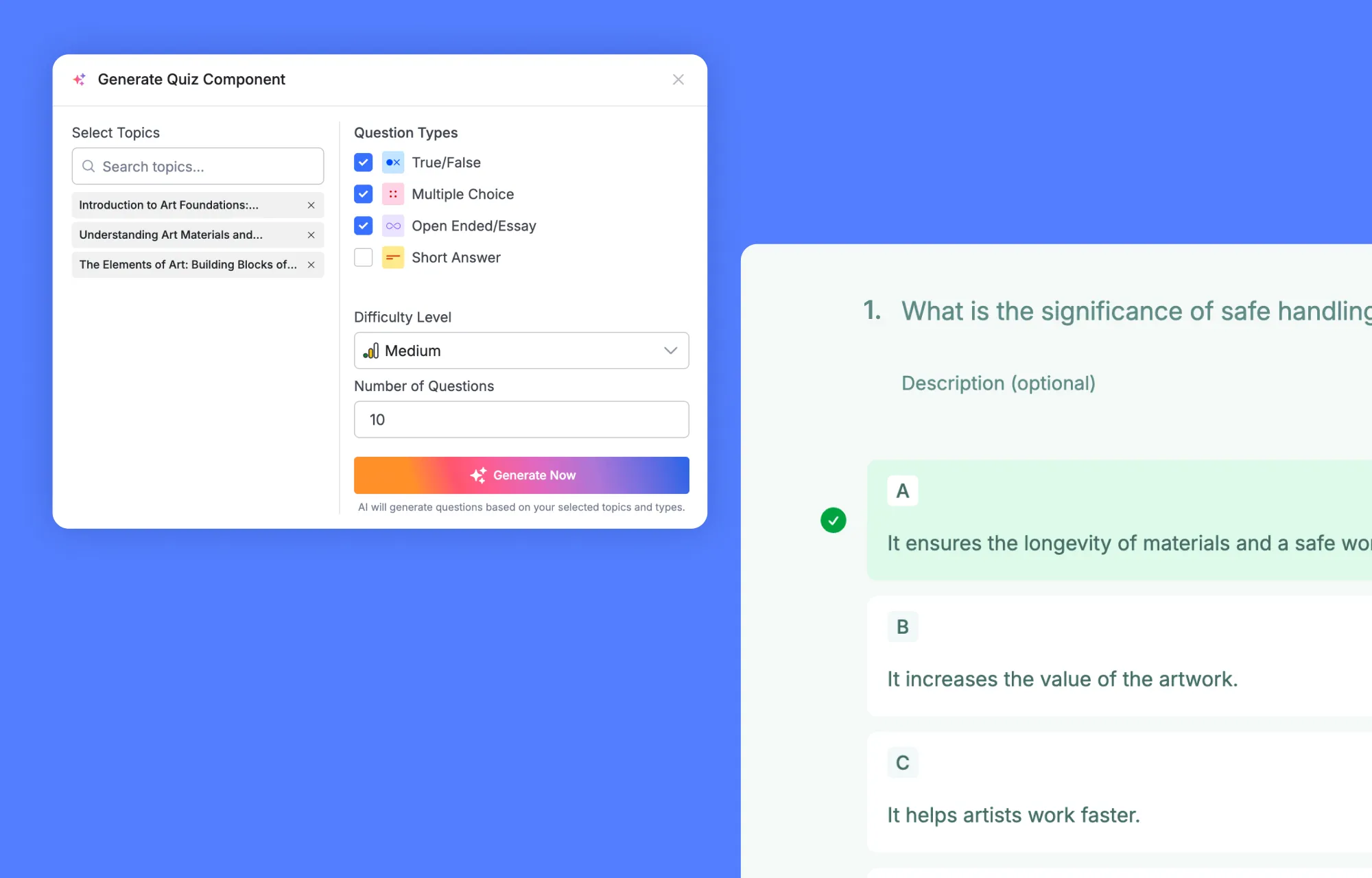 Tutor AI Studio Generate Course Quizzes with varrying difficulty based on course content