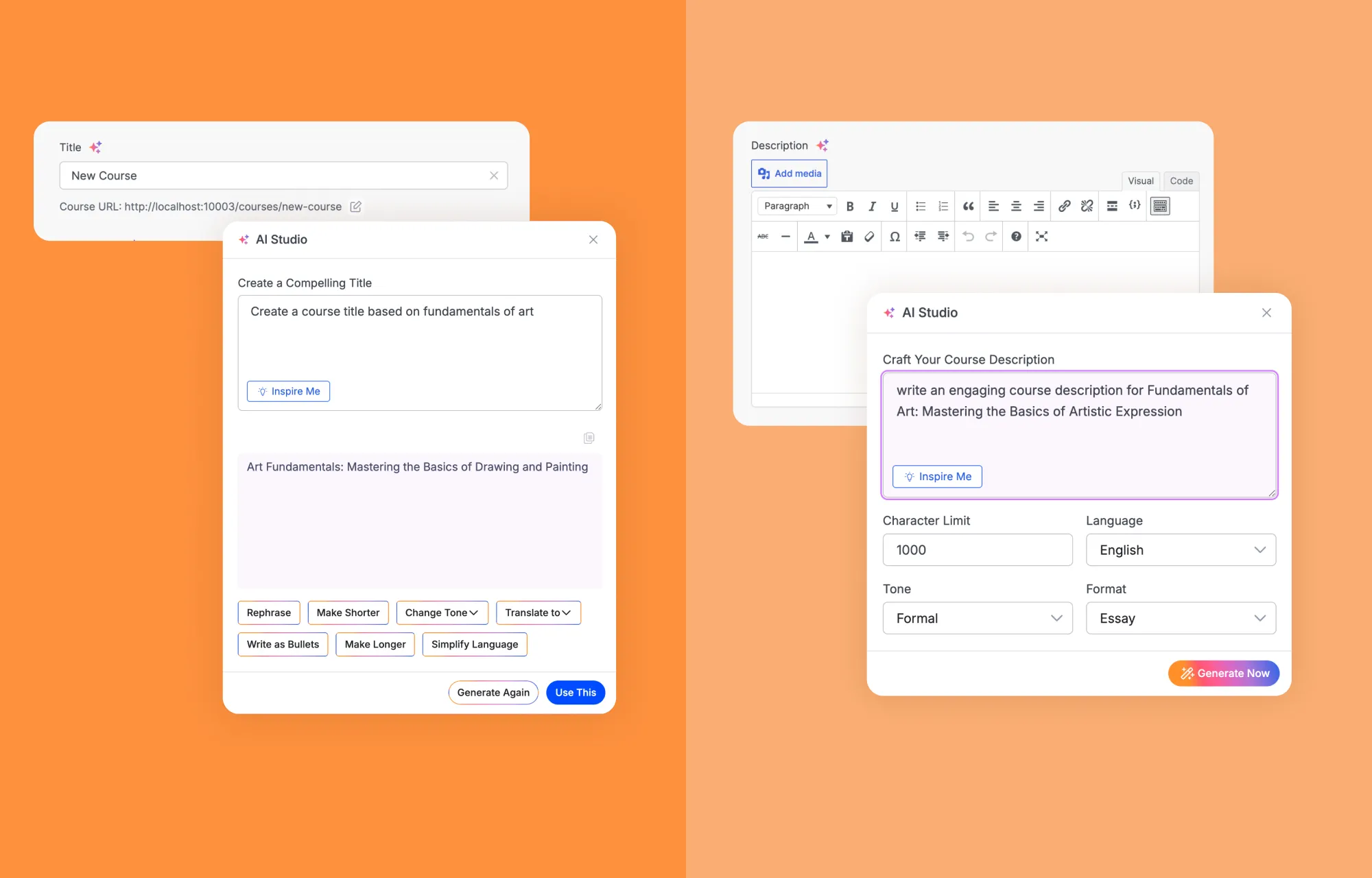 Tutor AI Studio Generate Course Titles and Descriptions